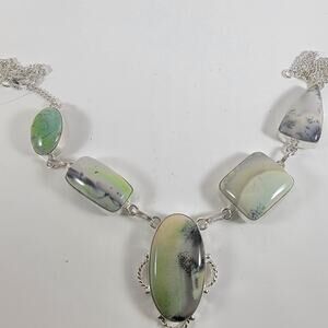 Handmade Gemstone Necklace Sterling Silver Green Agate Pendant Artisan Jewelry